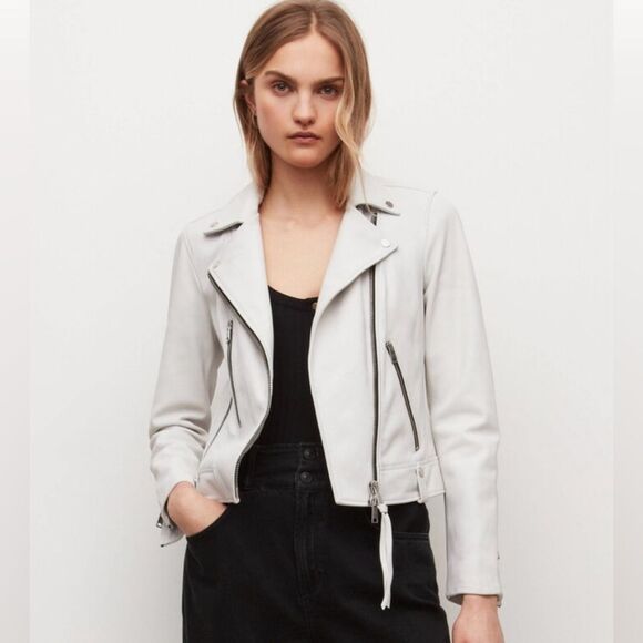 Allsaints Neko Leather Biker Jacket White size 4 - Picture 1 of 12